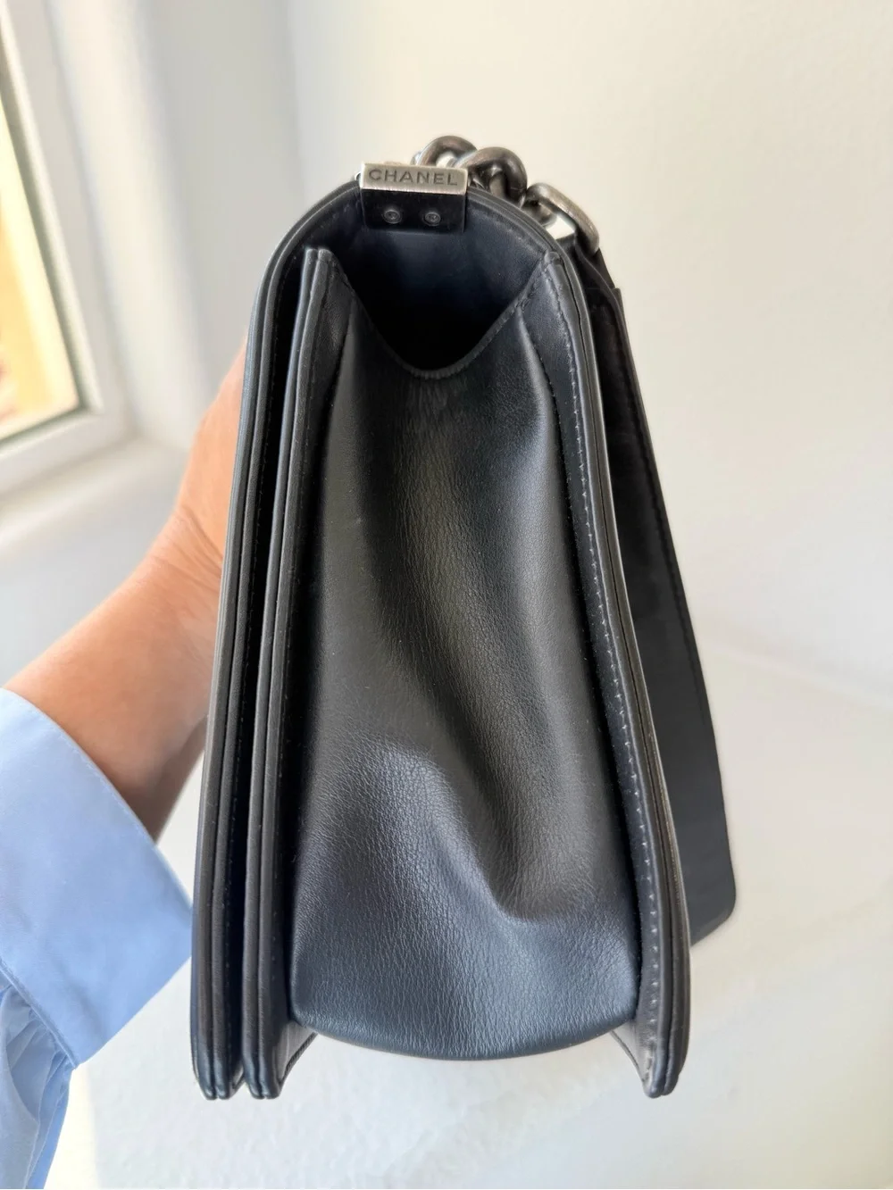 CHANEL Boy Black Quilted Leather - Ruthenium Hardware - Authenic